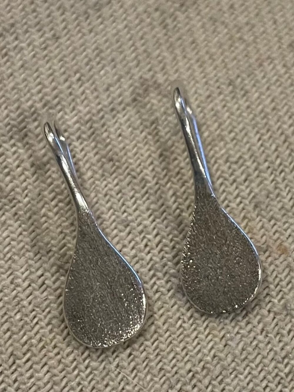Minimalist Textured Silver Teardrop Dangle Earrings | Tiny & Delicate